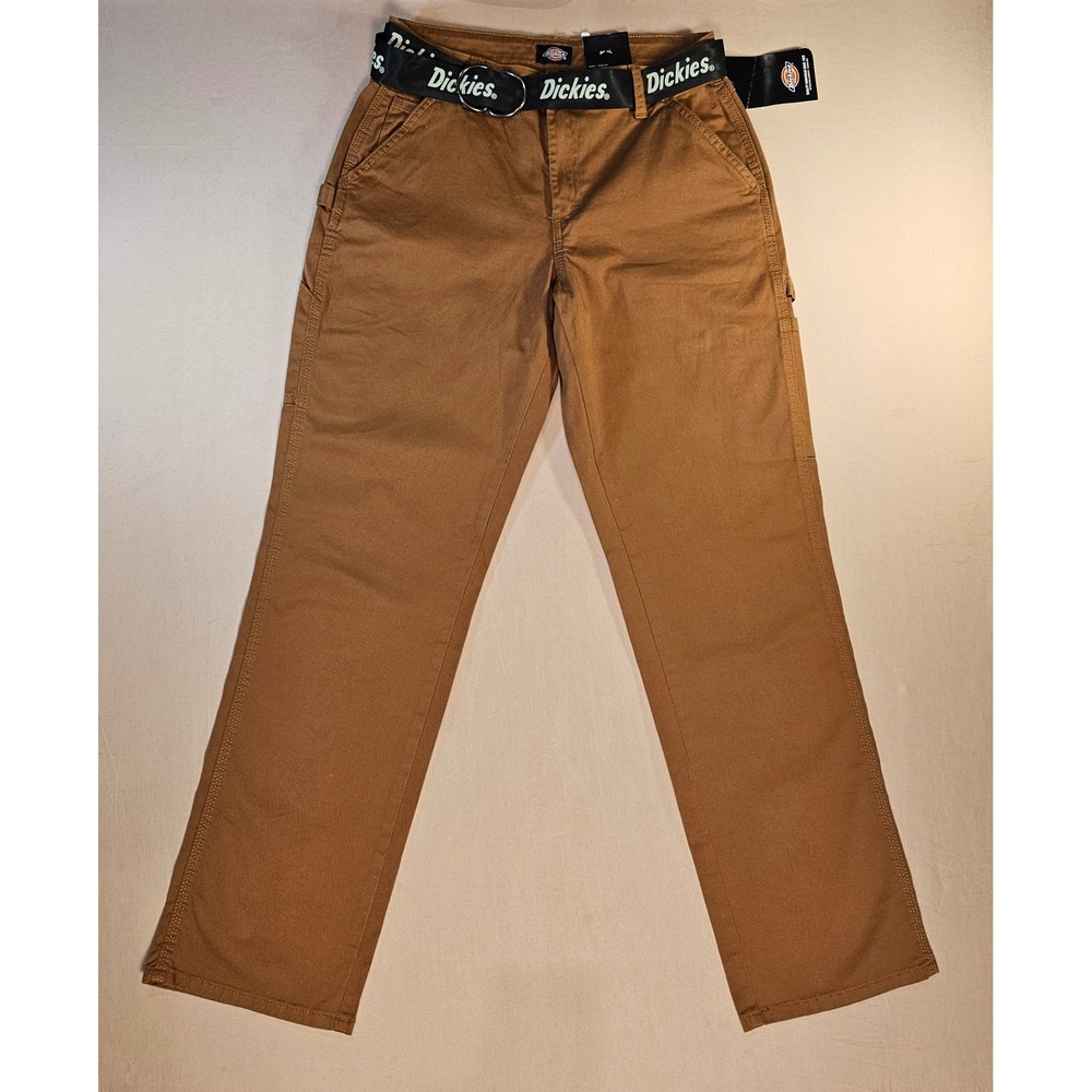 Dickies Women Brown Carpenter Pants with Logo Belt FPR51BD Size 26R NWT - Picture 2 of 8